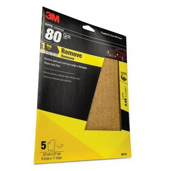 3M 32115 Sandpaper Sheet - 9 in × 11 in, 80 Grit, Brown, Dry Back, Single Sheet