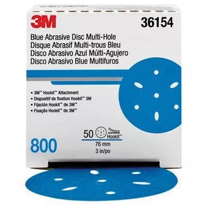 3M 36154 321U Multi-Hole Abrasive Disc 3 in 800 Grit Blue, Hook and Loop