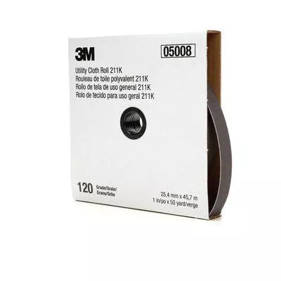 3M 5008 211K Utility Cloth Roll, 1 in Width × 50 yd Length, 120 Grit, Fine, Gray