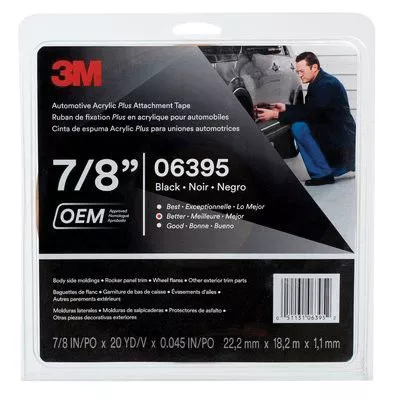 3M Acrylic Plus Attachment Tape 10 yd Black, MPN 6395, 7/8 in width, dual-sided acrylic foam for