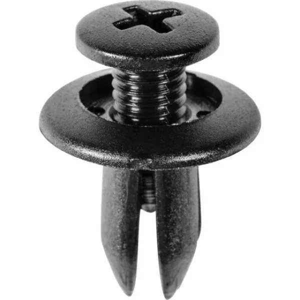 Auveco 14260 Push‑Type Screw‑Type Retainer with Open End, 15 mm Head, 12 mm Stem, 7 mm Hole, Black