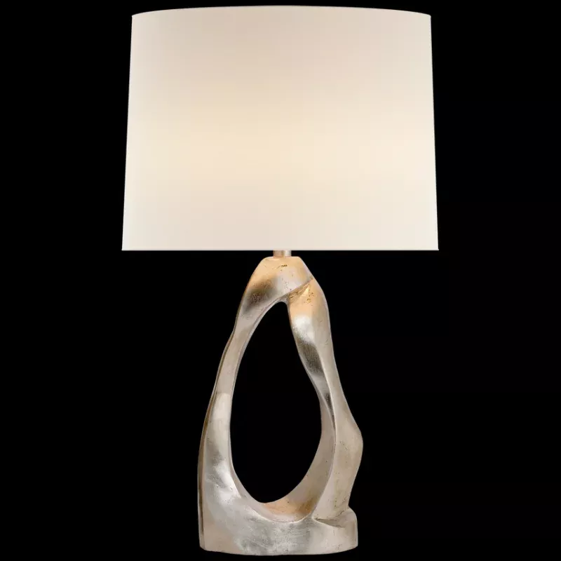 Cannes Table Lamp-Burnished Silver Leaf with Linen Shade