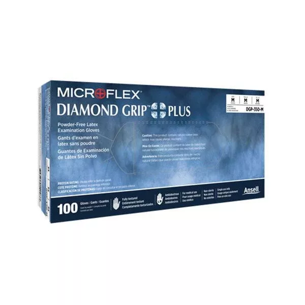 Microflex Diamond Grip Plus DGP350-L Natural Latex Gloves - Large, Fully Textured, Powder-Free