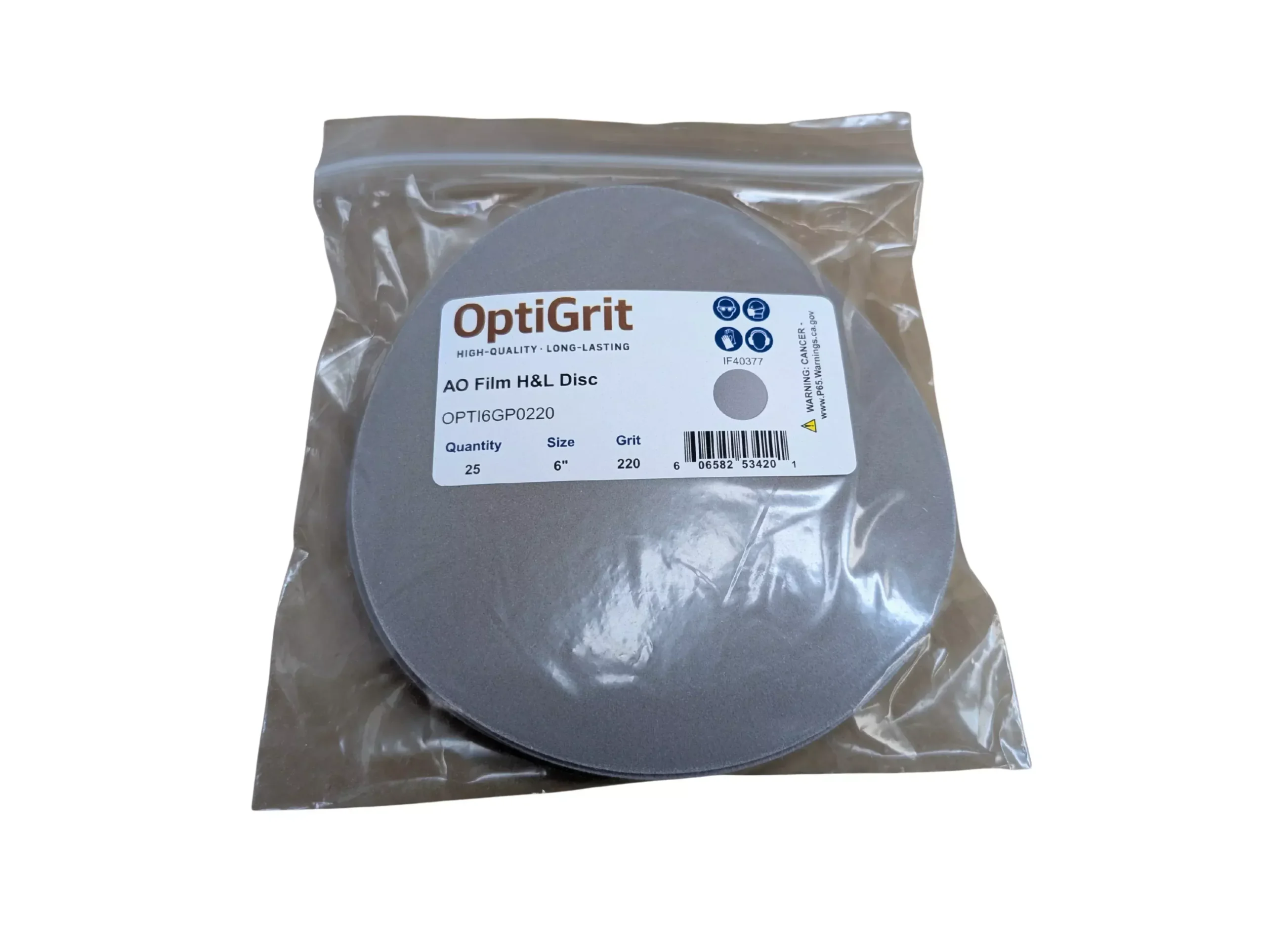 OptiGrit 6" Film Sandpaper Disc P220 - 25/pk