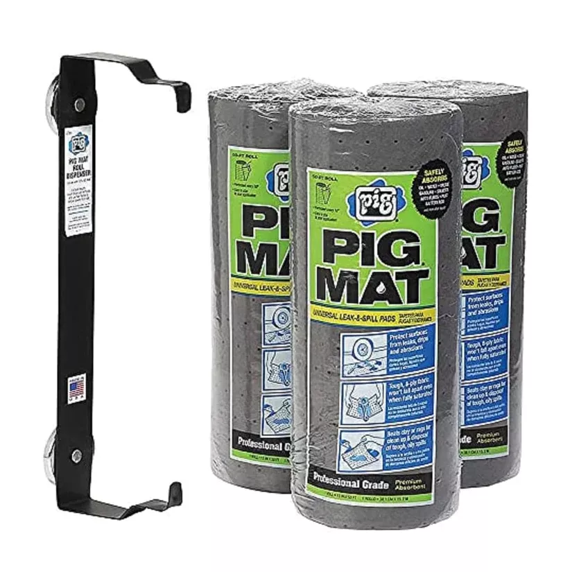 Pig 57703 Absorbent Mat Roll and Dispenser Kit, 50 ft L x 15 in W, Gray