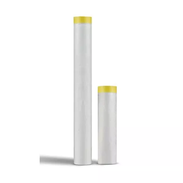 Q1 MDF02180 Premium Masking Drop Film 180 cm Width, 25 yd Length, Sun Yellow Tape, Clear Film