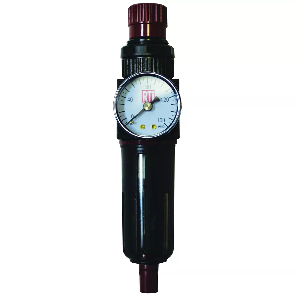 Reading Technologies RTi FR250-G Filter/Regulator, 1/4 in Inlet/Outlet, 30 scfm, 5 um, 120 deg F Max