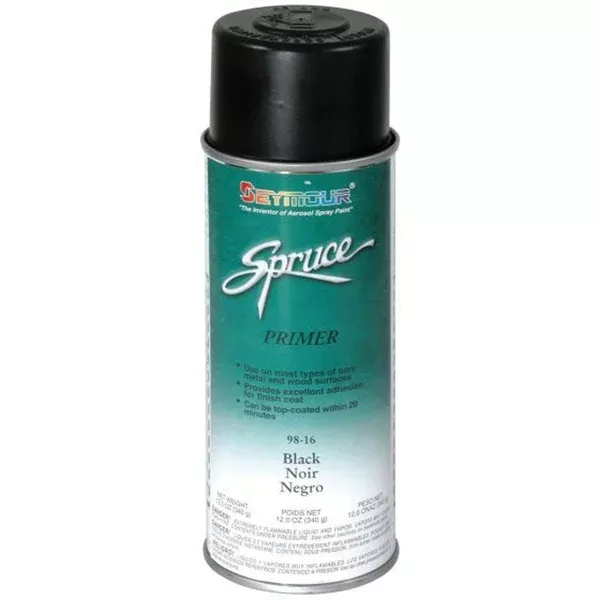 Seymour Spruce 98-16 Fast-Dry Primer - Black, 16 oz Aerosol, 15 sq-ft Coverage