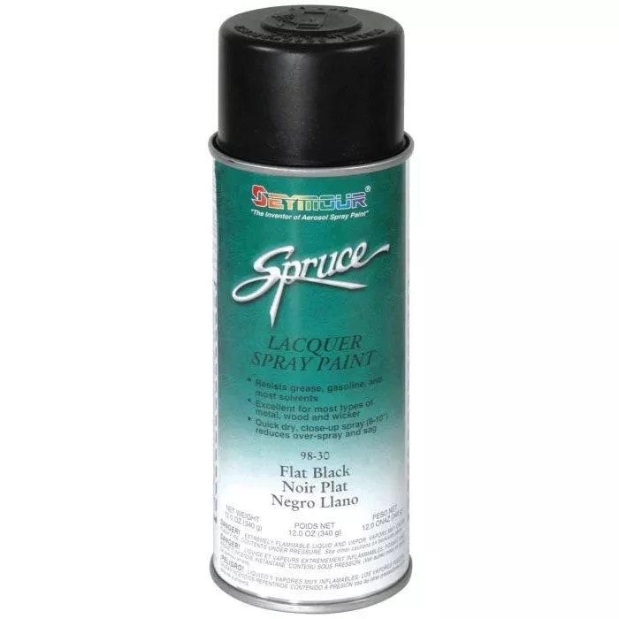 Seymour Spruce 98-30 Fast-Dry Lacquer Spray Paint - Flat Black, 16 oz Aerosol, 15 sq-ft Coverage