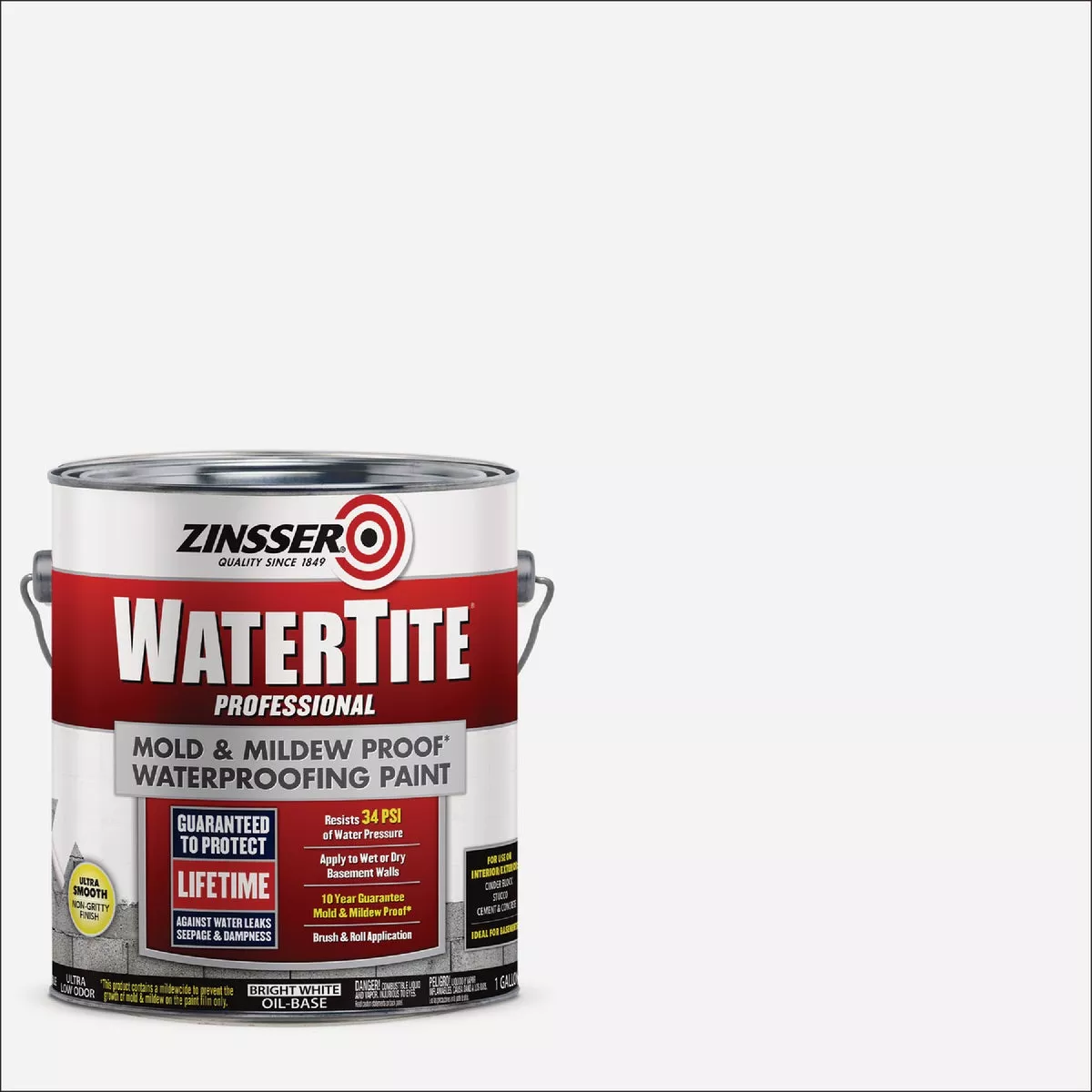 Zinsser WaterTite Professional Mold & Mildew Proof Bright White Waterproofing Paint, 1 Gal.